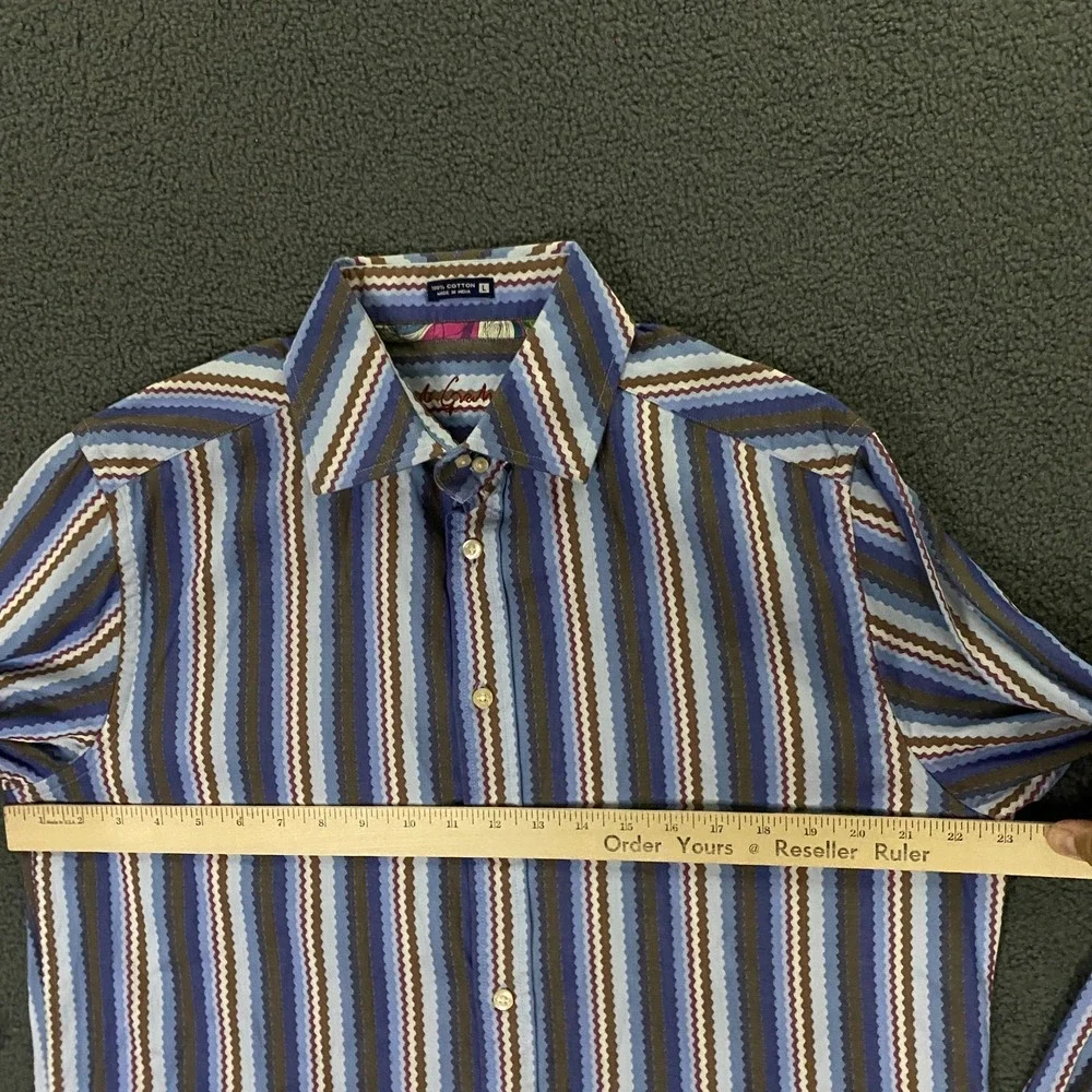 Robert Graham Shirt Mens Large Striped Contrast Flip Cuff MCM Retro Blue
